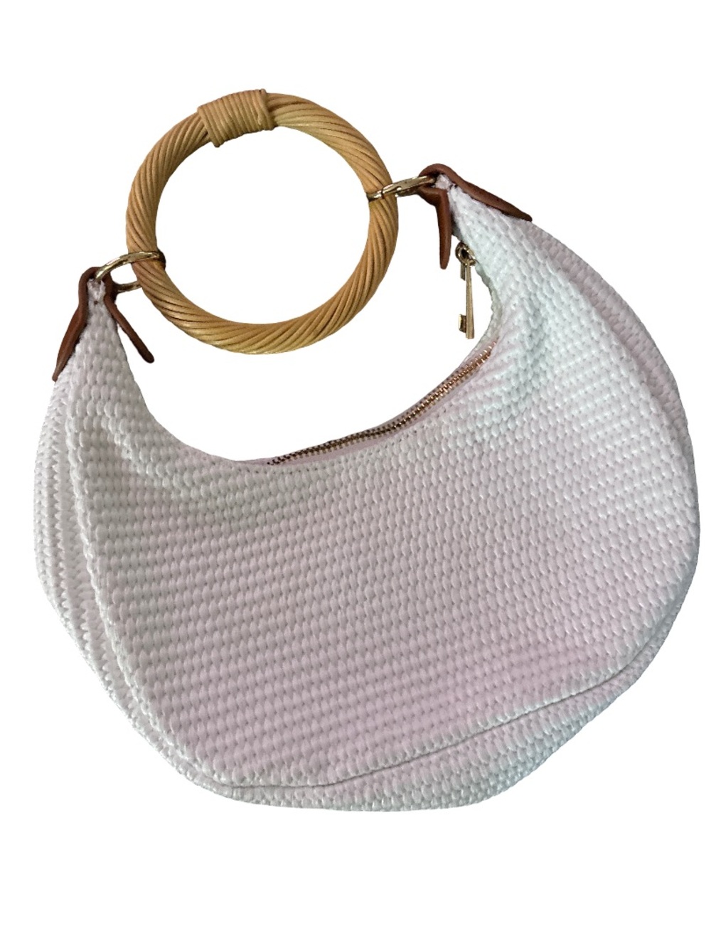 a new day White Woven Circle-Handle Shoulder Bag with Tan Handle